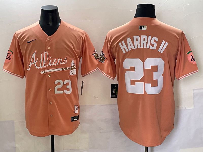 Men 2025 Atlanta Braves #23 Harris ii Orange Five generations Joint Name Nike MLB Jersey style 4